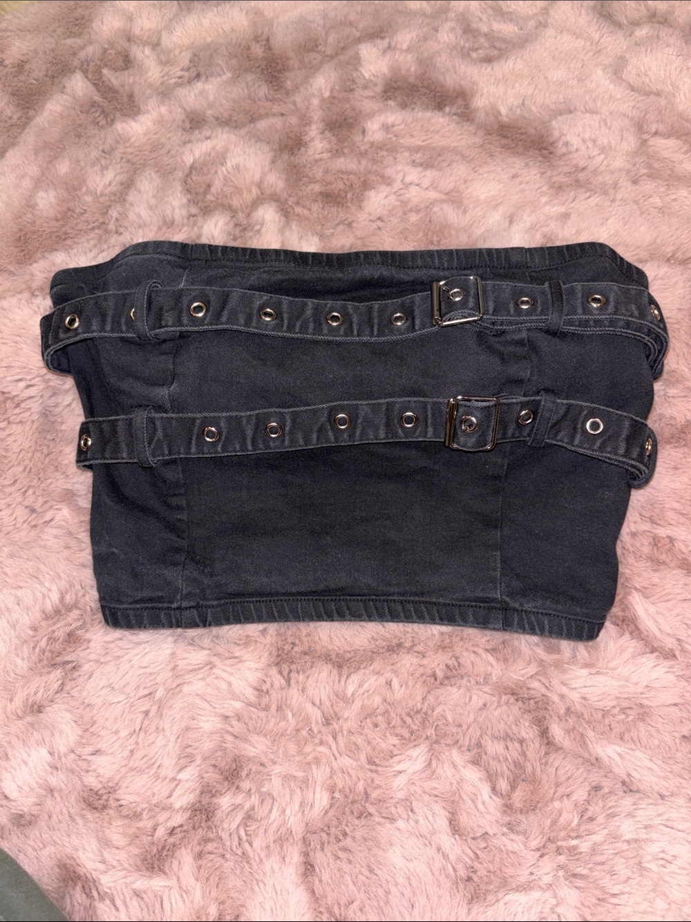 Black Strap-Detail Crop Top